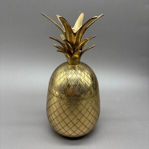 Vintage Brass Pineapple Ice Bucket MCM Hollywood Regency Tiki Bar Canister